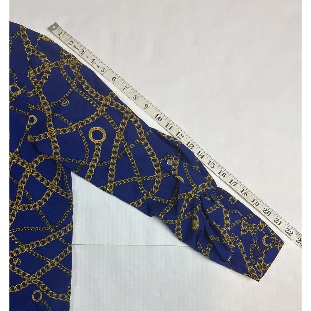 Michael Kors Chain Print Blue Long Sleeve Quarter Zip V-neck Womens Size 12‎